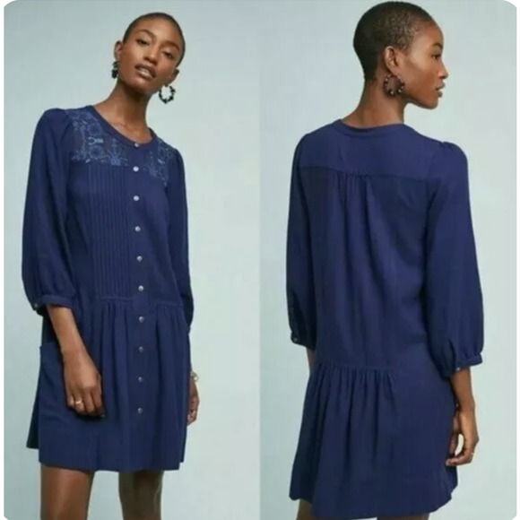 Anthropologie Dresses & Skirts - Anthropologie Dubois Blue Embroidered Tunic Shirt Dress